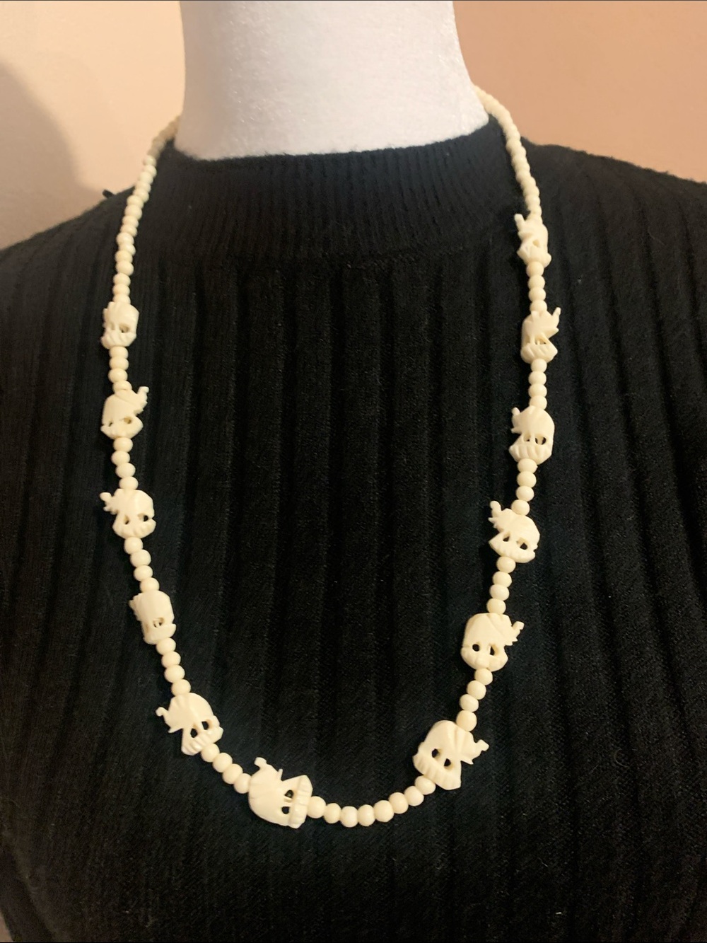 Ivory Carved Elephant Bead Necklace - Women Jewelry